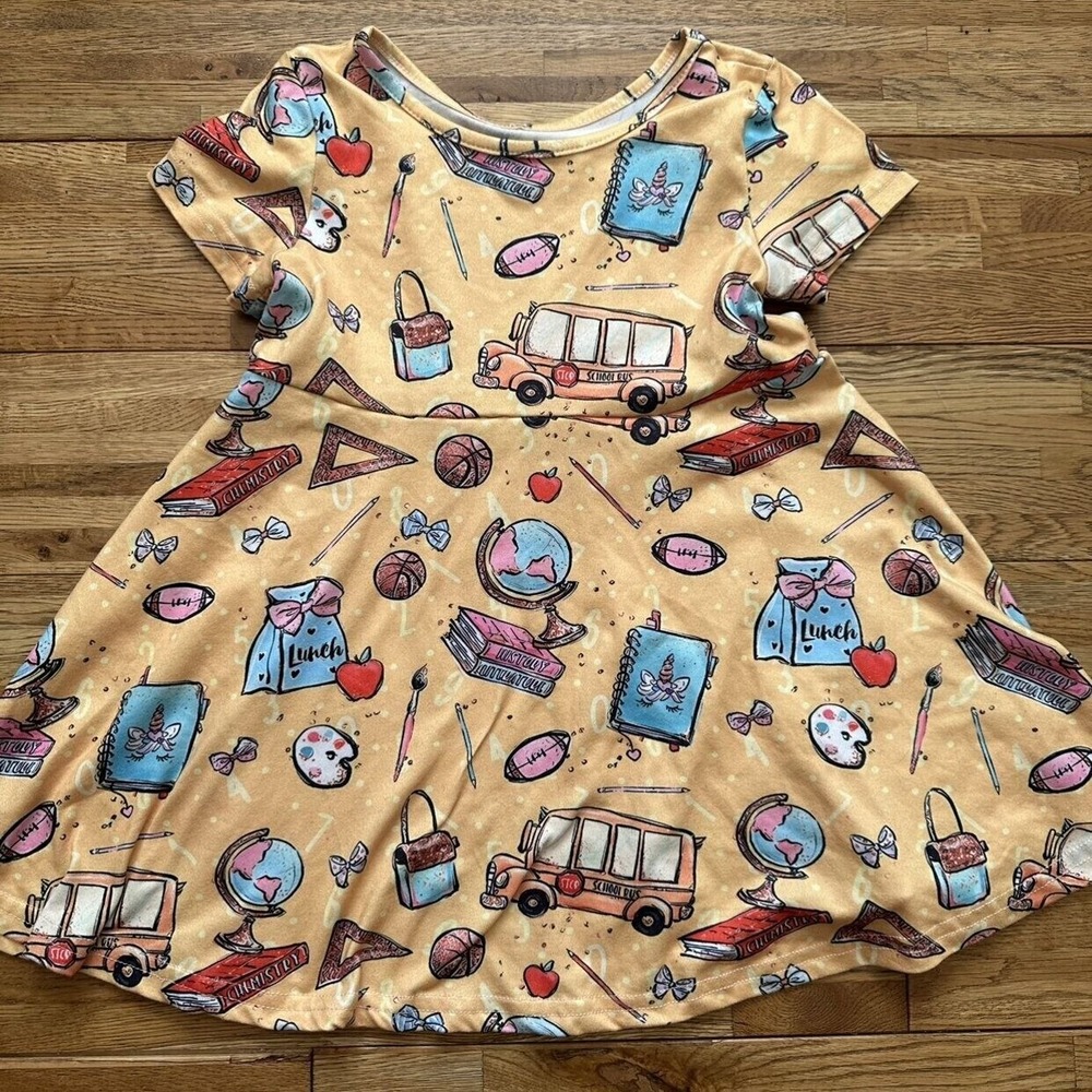 Girls Knit‎ Dress Yellow School Pattern Size 100 3/4